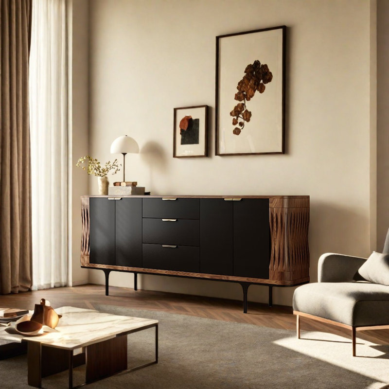 Retro Decorative Style Sideboard, Black/Brown, 31.5" H x 47.24" W x 15.75" D