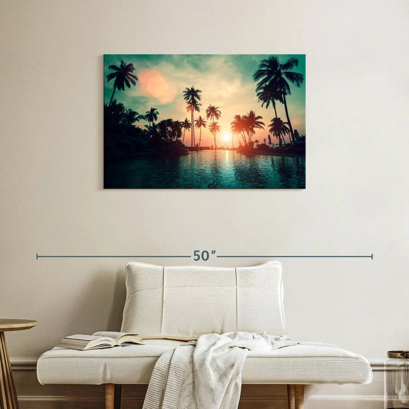 Gillard doux coucher de soleil sur des palmiers, H 24 po x l 36 po