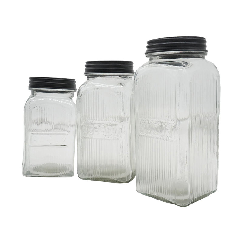 Ensemble de 3 pots décoratifs Daisy, verre, couvercles en fer 8 9 10 pouces