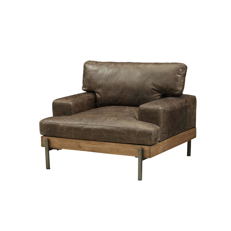 Macungie Top Grain Leather Armchair in Chocolate and Oak