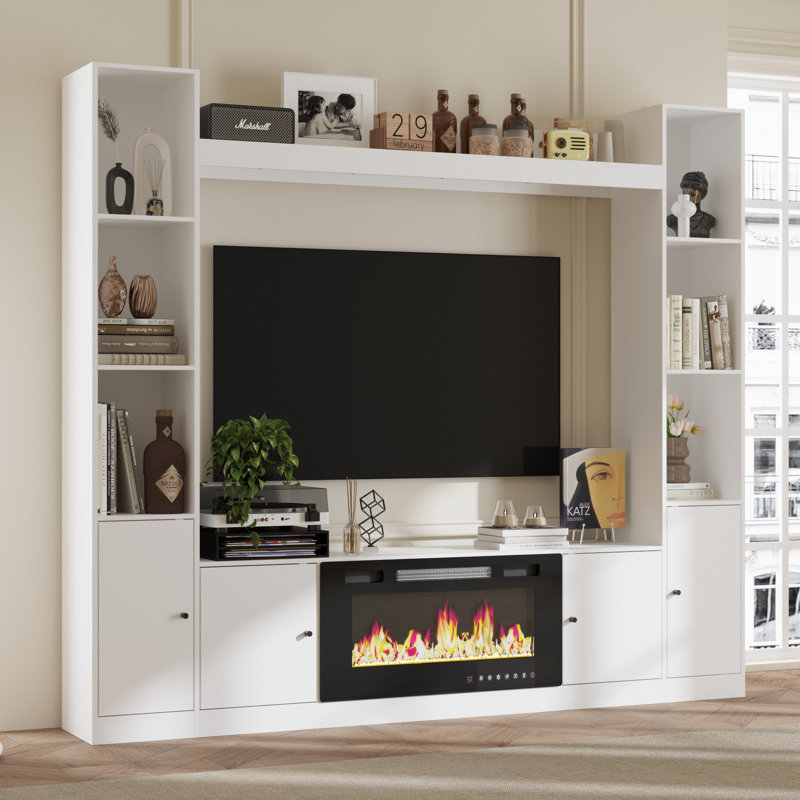 81'' W Entertainment Center For Tvs Up To 55" With Electric Fireplace Heated, White