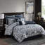 Édredon bleu marine / argent - très grand. 8 pièces avec noyau. Contient 1 édredon, 2 taies décoratives européennes, des coussins décoratifs et une jupe de lit. Tissage texturé pour une chambre à coucher élégante. Bleu marine / argent tout usage À l'intérieur. Comprend un-121228293-121228295