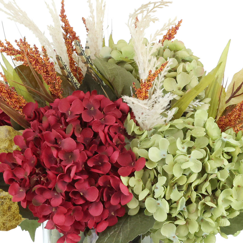 Fall Hydrangea and Heather Arrangement in Decorative Vase