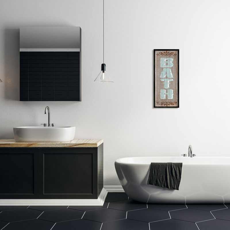 Plaque de salle de bain rustique à charme rustique bleu brun, Giclée encadrée noir minuit, L 10 po x H 24 po