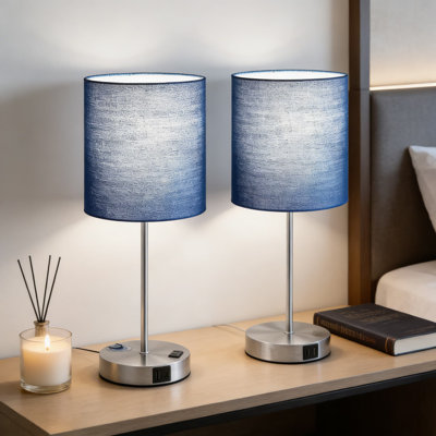 Touch Control Table Lamp Set Of 2 With Dual USB Ports & AC Outlet, 3-Way Dimmable Bedside Lamp With 5000K Daylight Bulbs For Bedroom, Nightstand, Living Room, And Office