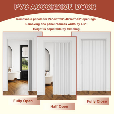 Porte accordéon pliante en PVC/vinyle blanche, 122 x 203 cm