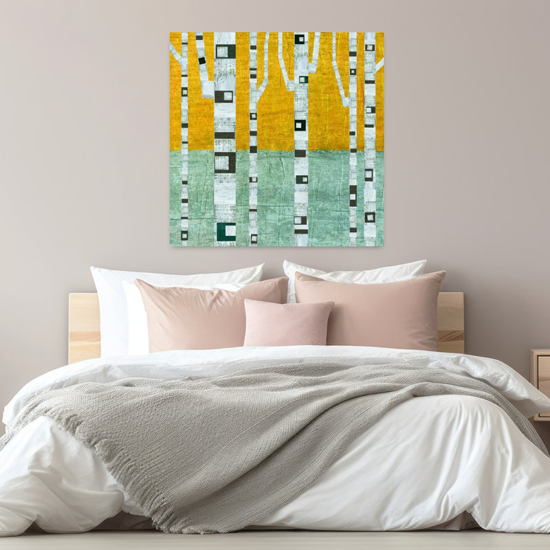 Au début de l'hiver, bouleaux, paysage abstrait contemporain, art naturel, H 32 po x l 32 po