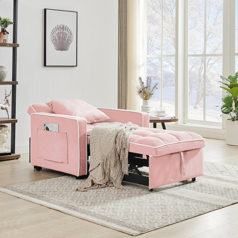 Mamedov Three-In-One Upholstered Folding Accent Chair, Pink