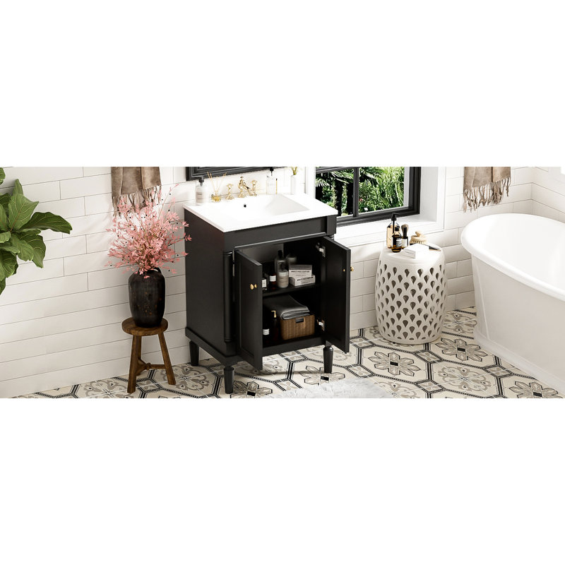 Meuble-lavabo de salle de bain avec lavabo, 24 po, surface de rangement élégante, pratique et pratique, Noir