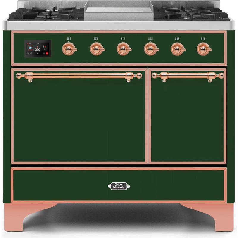 ILVE Majestic II 40 in Dual Fuel Range, White/Brass, Natural Gas