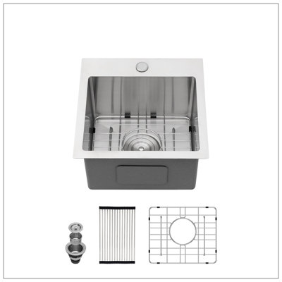 Stainless Steel Drop In Kitchen Sink - 15 Inch Drop-In Topmount Sinks 16 Gauge 15X15x9"