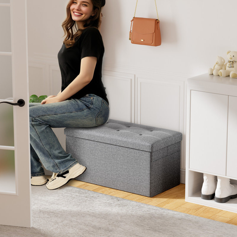 Fleurance 76cm Wide Tufted Rectangle No Pattern Footstool Ottoman with Storage, Light Grey