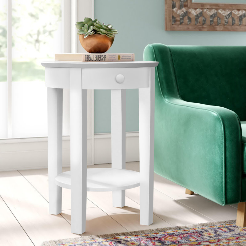 Manatuto Solid Wood End Table with Storage, White