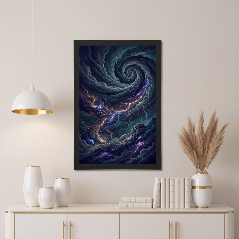 «Swirling Dark Storm Clouds» avec toile mauve électrique et or, 24"H x 16"W