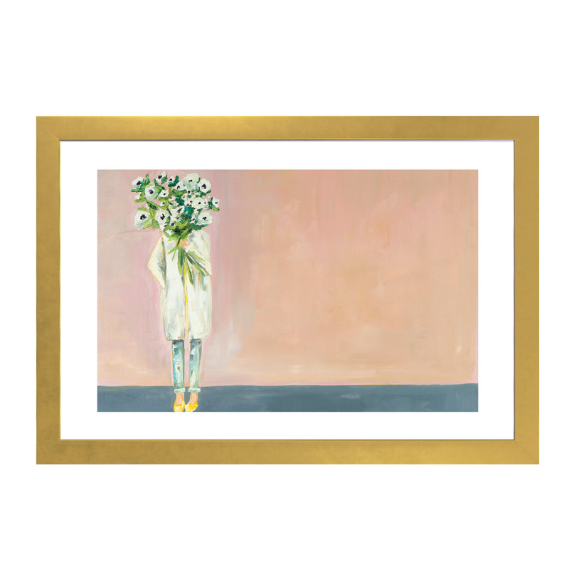 Anemone Painting by Meredith Steele - Painting, 16" H x 24" W x 1" D, Gold Framed Paper