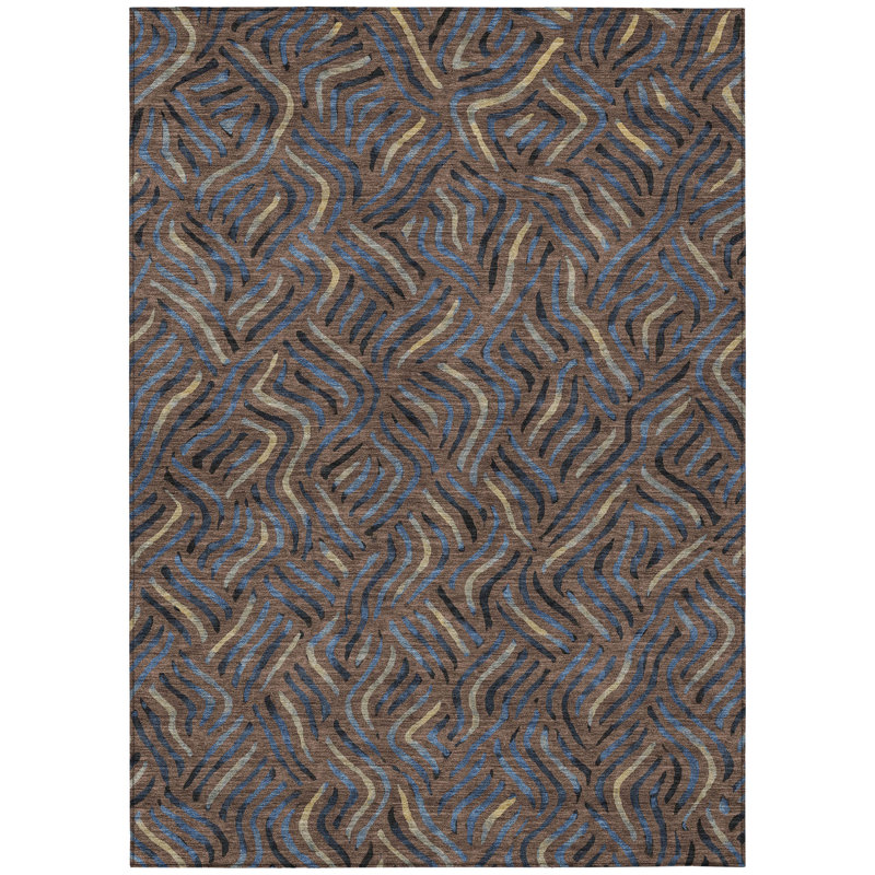 Machine Washable Indoor/Outdoor Chantille ACN2474 Abstract Rug, Fudge, 2'6" x 3'10"