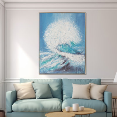 Trish Hand-painted Canvas, Aqua, Waves, Coastal Wall Decor, Polyester Canvas, Nautical Art Piece, Oceanic