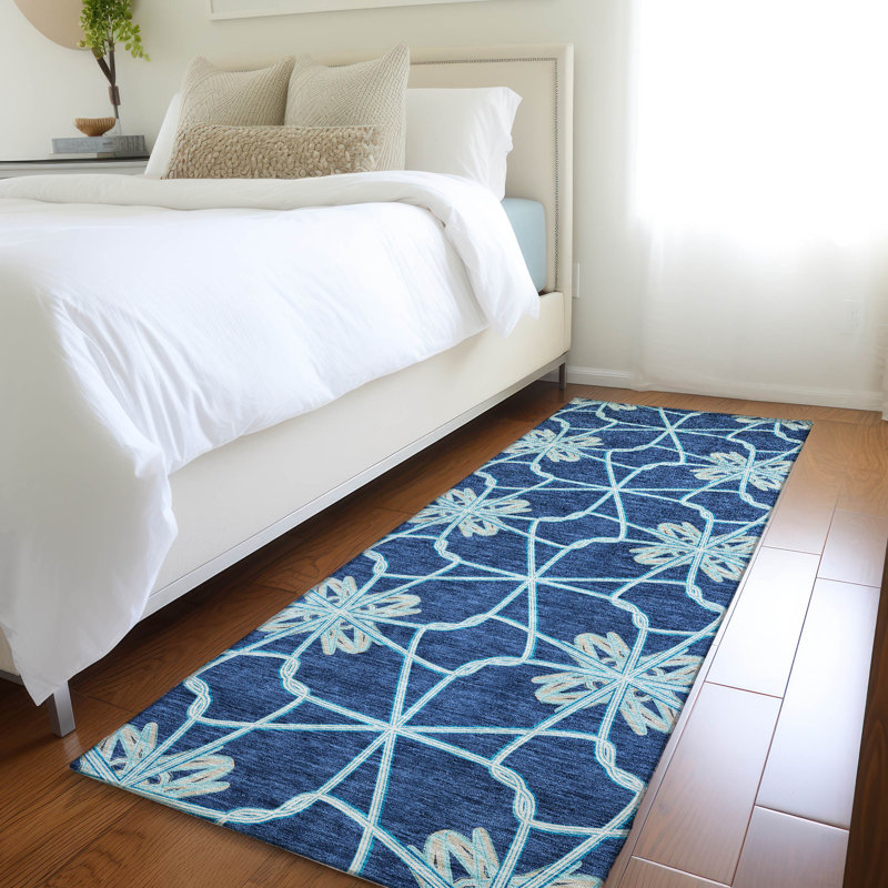 Premium Machine Washable Prisco Navy Rug, Runner 2'3" x 7'6"