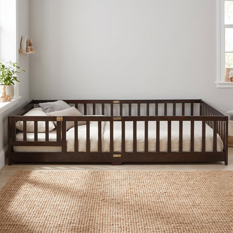 Lit pour enfant avec plateforme de sécurité et porte pour chambres à coucher, Queen, Espresso