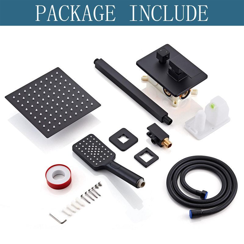 8 Inch Rainfall Shower System With High Pressure Handheld Shower Head, With 3-Setting, Matte Black
