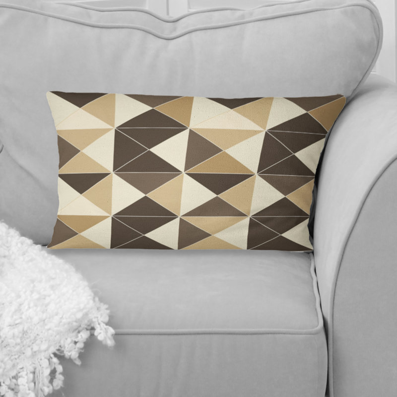 Coussin lombaire brun et beige à motif triangulaire IV
