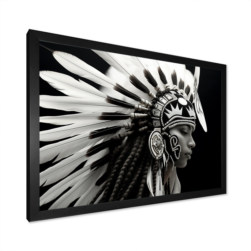«Native Spirit» noir et blanc sur toile, H 12 po x l 20 po x P 1 po, Cadre simple noir