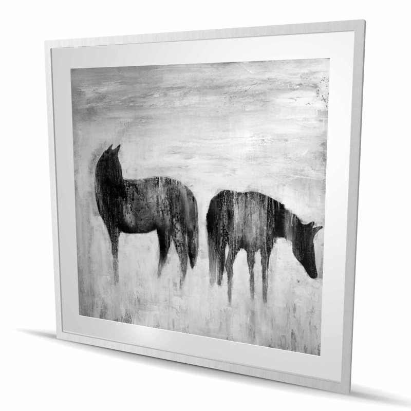 «Horses Silhouettes in the Mist», impression encadrée avec passe-partout