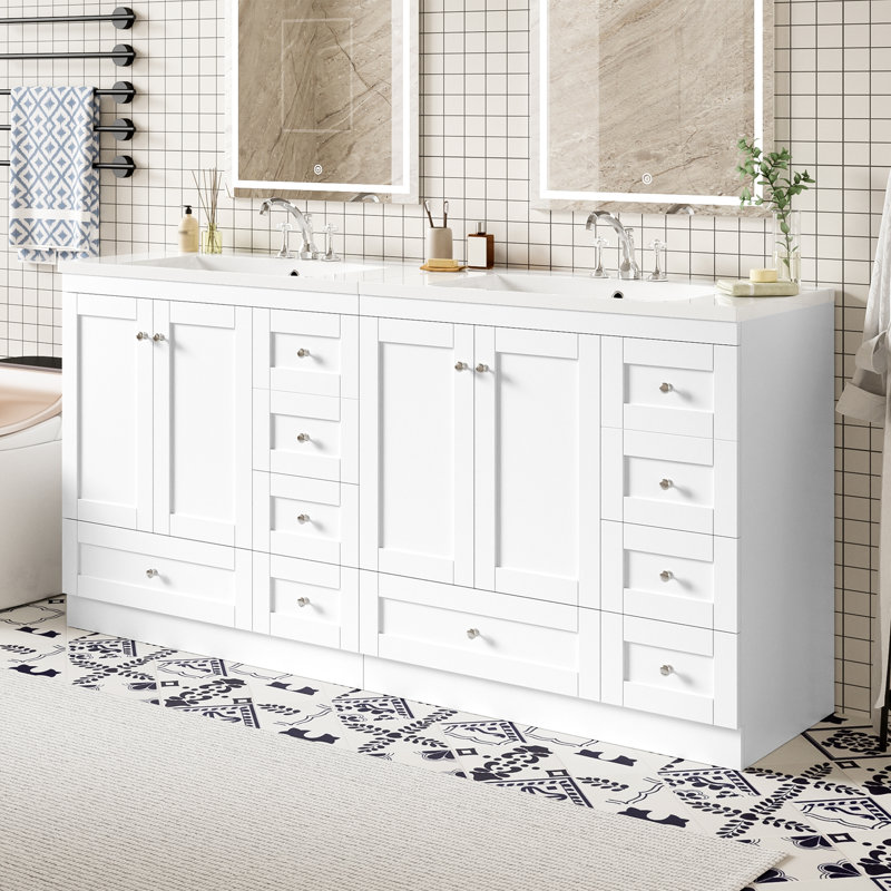 Shaker-style Freestanding Bathroom Vanity with Resin Basin, Soft-Close Drawers, and Soft-Close Doors