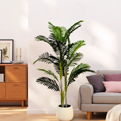 De 2 arbres artificiels de 61 po avec pot, longues tiges à plumes non ramifiées, facile à placer pour un arbre de maison 2 dans une ambiance tropicale, pré-empoté, pose flexible