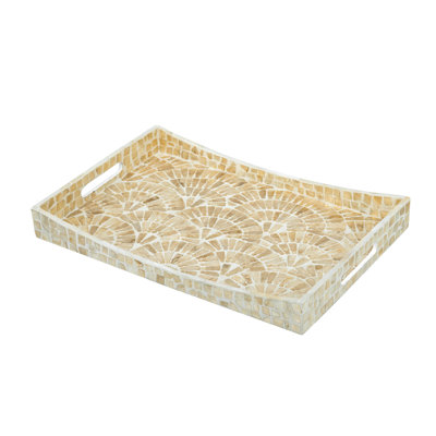 Plateau décoratif 18 x 12 x 2 po avec motif floral Capiz doré