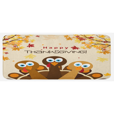 Tapis de cuisine multicolore «Happy Thanksgiving» avec feuilles tombantes et volailles