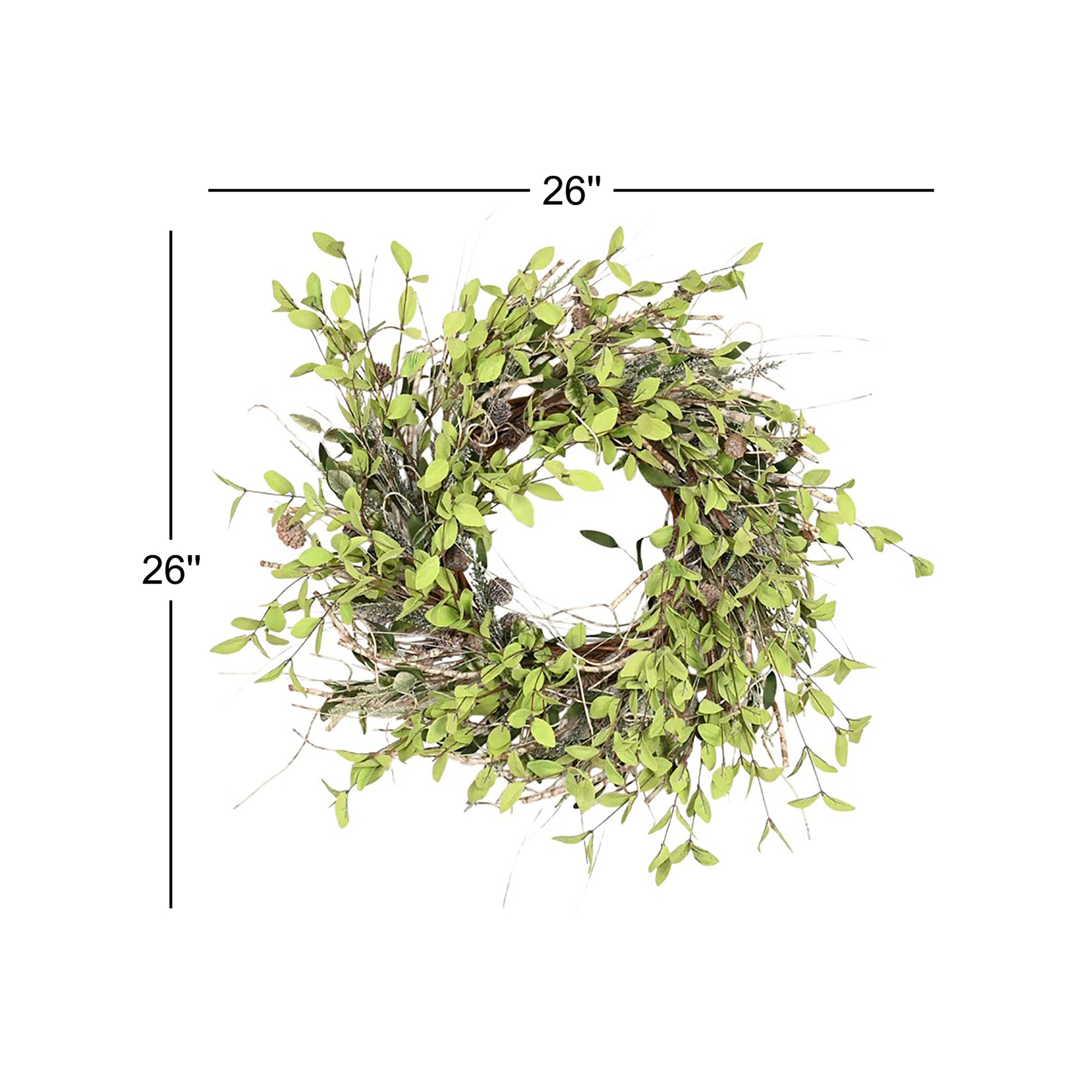 26" Artificial Farmhouse Birch Blossom Cluster Fall Foliage Berry Pinecone Thanksgiving Day Harvest Front Door Wreath, Green