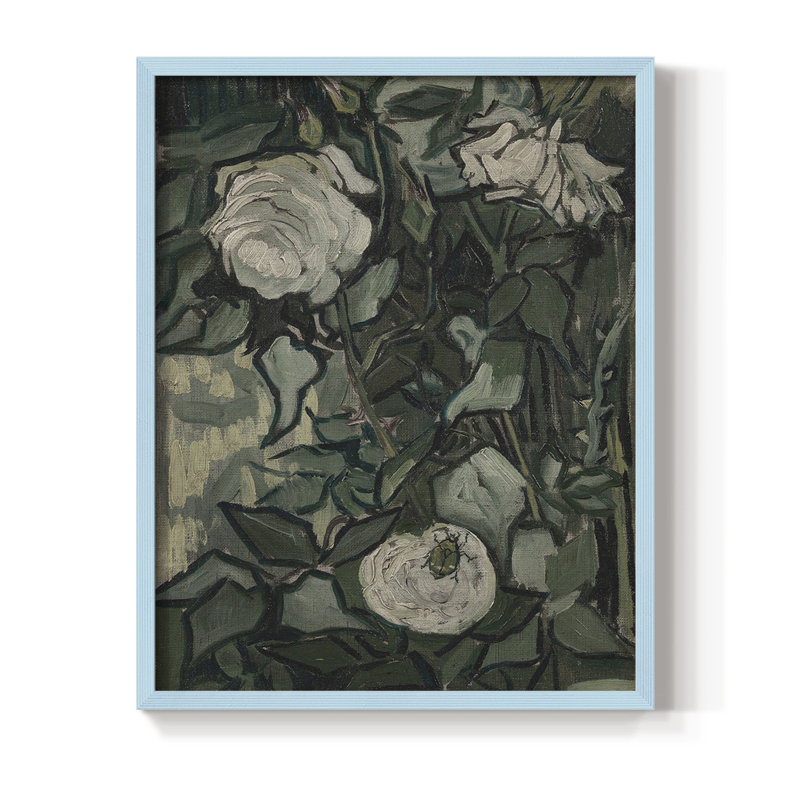 Reproduction florale rétro, impression encadrée CCLIV - bois massif, H 15 po x l 12 po, Bleu