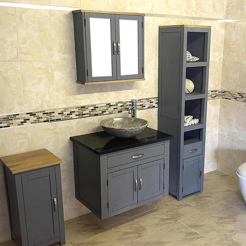 Boroughbridge 750mm Single Bathroom Vanity with Vessel Stone Basin, Black Quartz