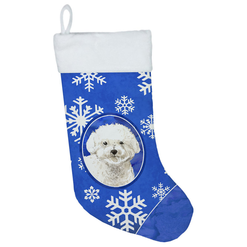 Chaussette de noël winter flocons de noël, Bichon frisé