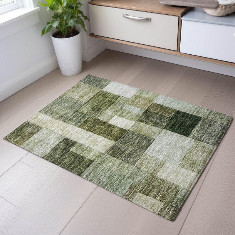 Premium Machine Washable Lyndhurst AMF1190 Squares Rug, Rectangle 1 pi 8 po x 2 pi 6 po