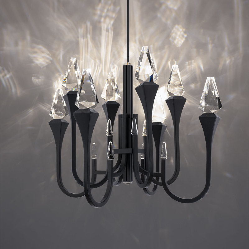 Plumeria LED Pendant, Black, 25.25" H x 34.13" W x 34.13" D, 8 Lights