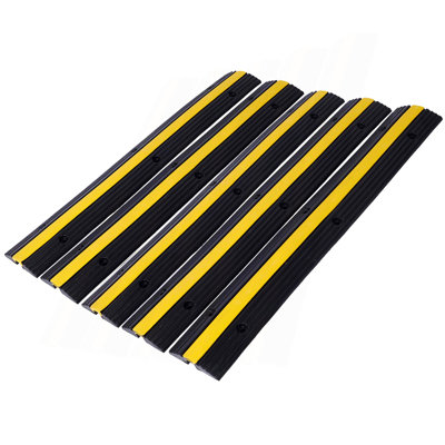 Cable Protector Ramp Rubber Speed Bumps 5 Pack Of 1 Channel 6600Lbs Load Capacity With 30 Bolts Spike For Asphalt Concrete Gravel Driveway (1 Channel, 5 Pack)