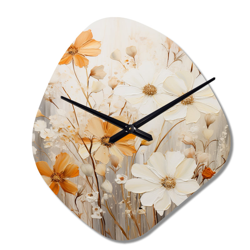 Minimalisme jaune blanc fleur collage II - sculpture nébuleuse blanche horloge murale, Grand