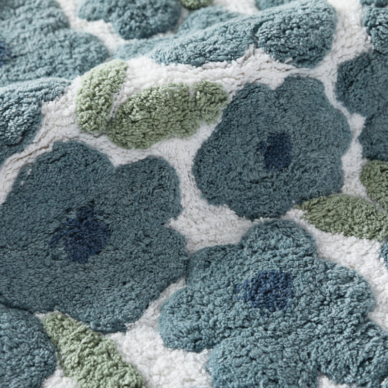 100% Cotton Pattern Bath Mat in Blossoms, Blue Blossoms, 34 in x 21 in
