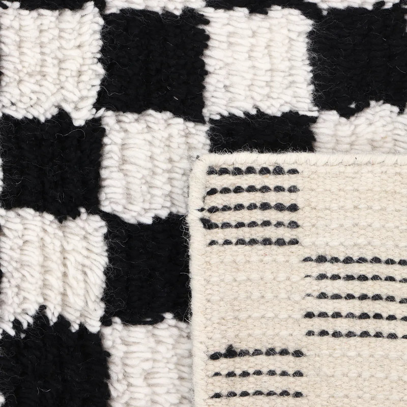 Stamford Checkered Area Rug in Black, Rectangle 9' x 12'