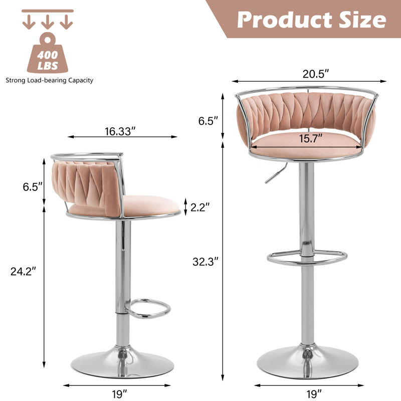 Tabouret de bar Christal, Argent, Pink