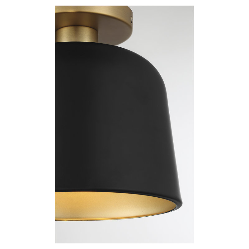 Plafonnier semi-encastré 1 lumière en métal Che, Laiton naturel, Noir