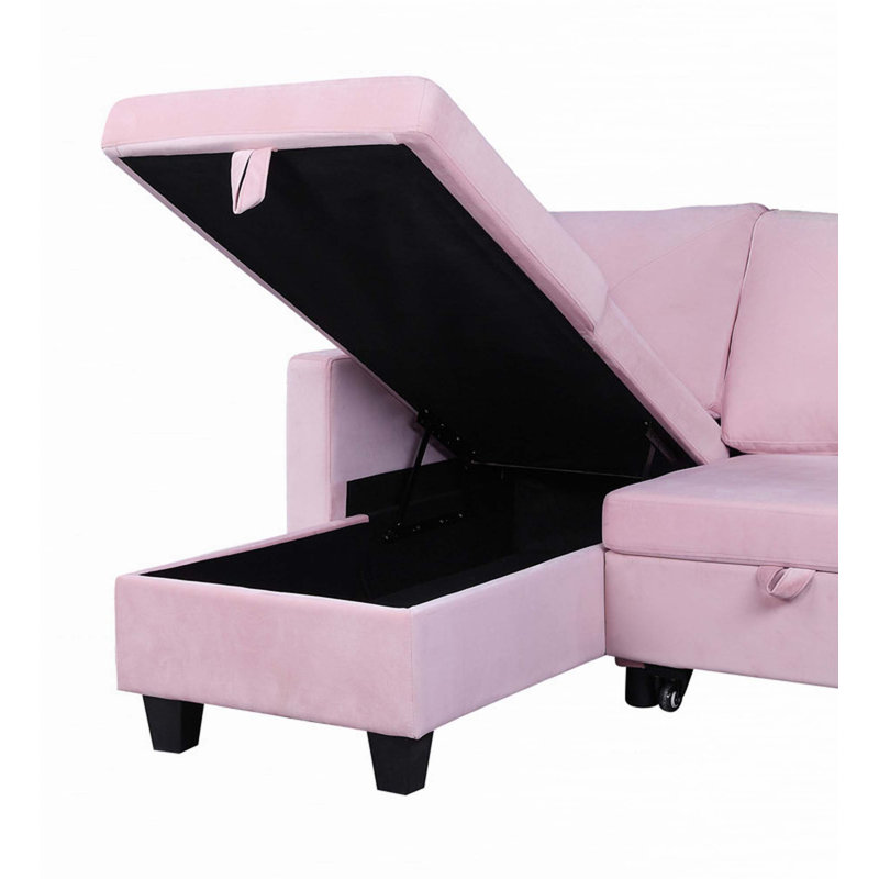 Reversible Sleeper Sofa & Chaise, Pink Velvet