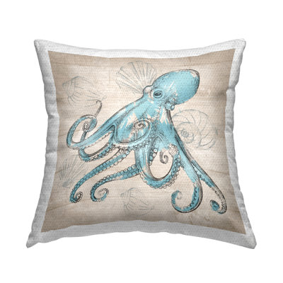Vintage Drawn Octopus Outdoor Printed Pillow by Conrad Knutsen