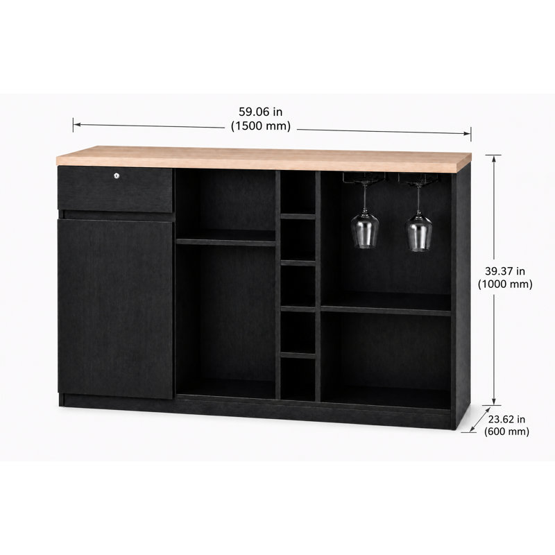 59.1inch Home Bar with Wine Glass Holder, Storage Cabinets & Drawers