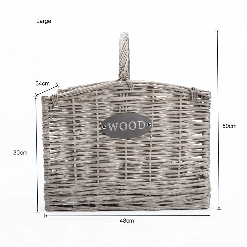 Grey Washed Fireside Wicker Log Basket
