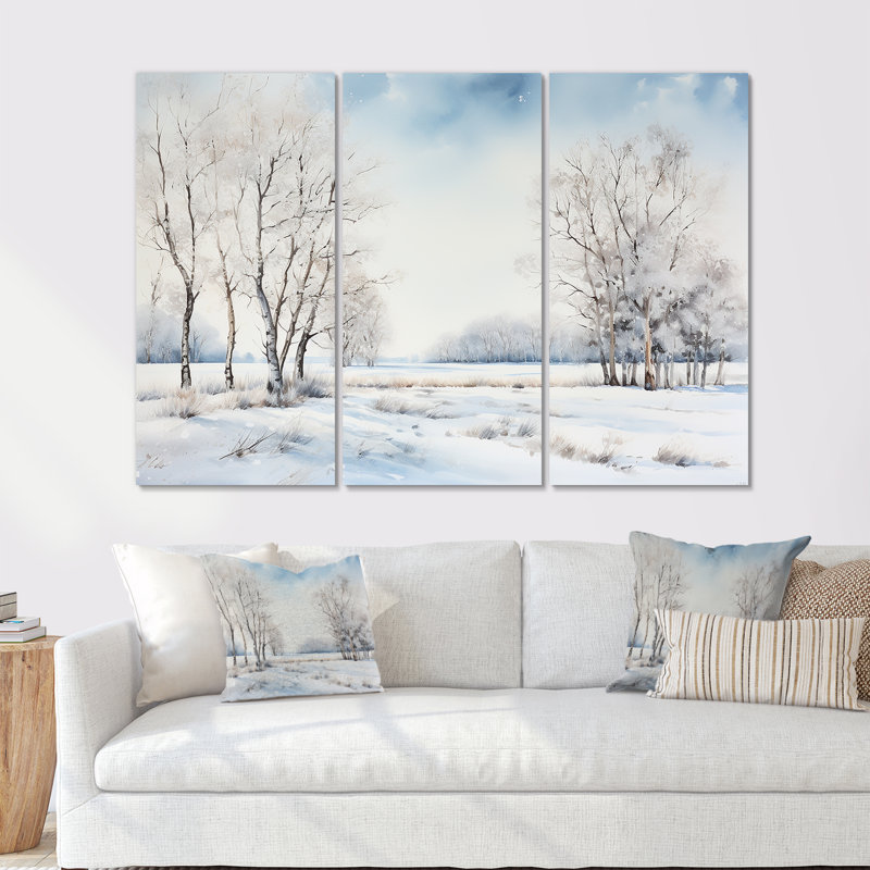 Neige, hiver, minimalisme, paysage I - ensemble d'art mural neige, Toile tendue, H 32 po x l 48 po x P 1 po