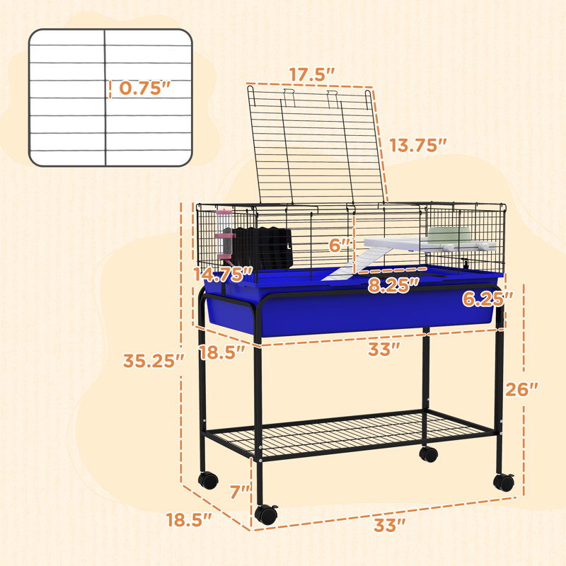 Blue Two-Story Small Animal Cage with Stand and Wheels