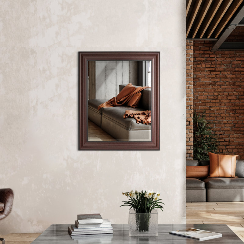Deep Cherry Framed Rectangular Vanity Beveled Wall Mirror - 34x28"